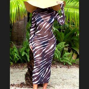 SOLD OUT EVERYWHERE Zebra print long sheer mesh beach cover up